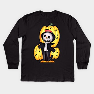 Halloween Scary Evil Pumpkin Funny Pumpkin Head Kids Long Sleeve T-Shirt